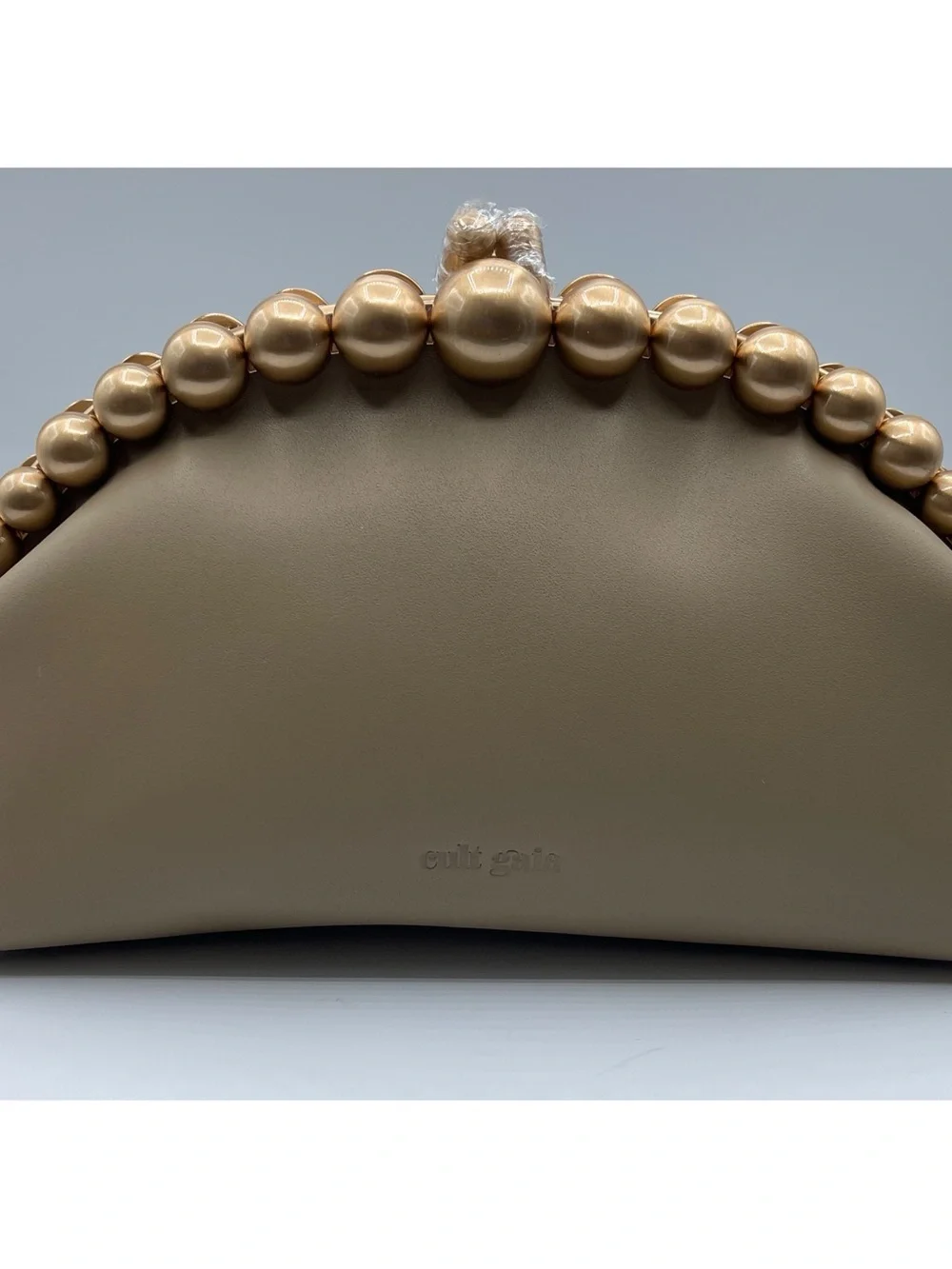 CULT GAIA Una Gold Pearl Detail Leather Sand Dollar Clutch - Picture 3 of 11